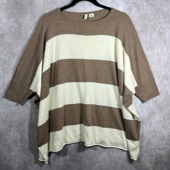 Anthropologie Moth Sweater Womens Small Brown Cream Striped Knit Wool Blend